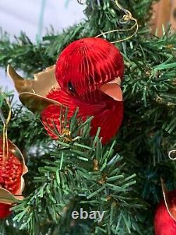 10 Honey Comb Red Tissue Paper Bird Ornaments Japan Original Box Rare 1960