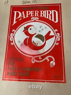 10 Honey Comb Red Tissue Paper Bird Ornaments Japan Original Box Rare 1960