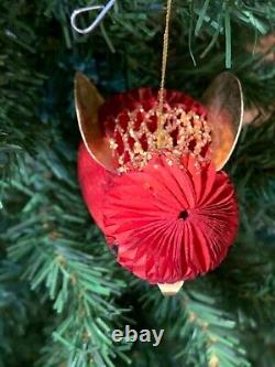 10 Honey Comb Red Tissue Paper Bird Ornaments Japan Original Box Rare 1960