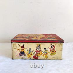 1940 Vintage Lord Krishna Rasa Lila Graphics Dabur Advertising Tin Box Rare TI84