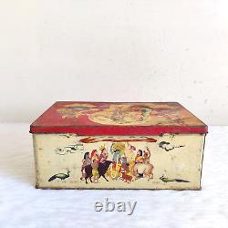 1940 Vintage Lord Krishna Rasa Lila Graphics Dabur Advertising Tin Box Rare TI84