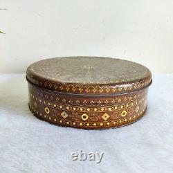 1940s Vintage Mandala Graphics Confectionery Tin Box Rare Round Decorative T277