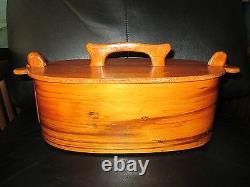 Antique Vintage Rare Wood Swedish Tina Box Felt Lined Oval Snap Lid Scandinavian