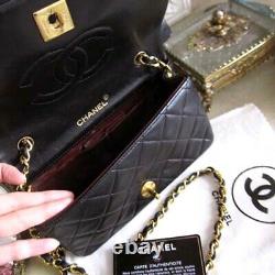Authentic CHANEL Black Matelasse Quilted CC Shoulder Bag with Box Rare Vintage