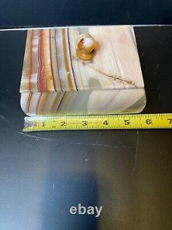 Banded Agate Trinket Box Jewelry Box with Lid Vintage Hand Carved Marble Rare