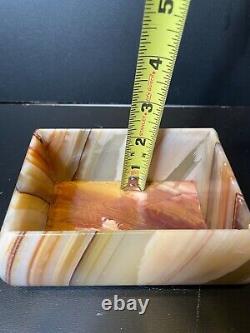 Banded Agate Trinket Box Jewelry Box with Lid Vintage Hand Carved Marble Rare