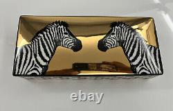 JONATHAN ADLER Brass Gold Zebra Ceramic Trinket Box Rare Sold Out Vintage MCM