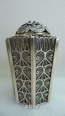 Judaica Tzedakah Box Rare Vintage Handmade Solid Silver 925 Filigree decorated