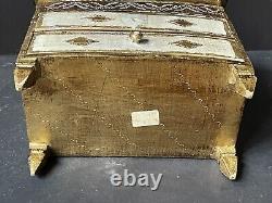 LARGE Rare Vintage ITALY GOLD WHITE Florentine ITALIAN Antique JEWELRY BOX Wood