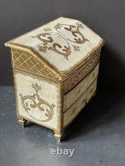 LARGE Rare Vintage ITALY GOLD WHITE Florentine ITALIAN Antique JEWELRY BOX Wood