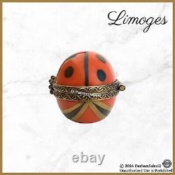 LIMOGES Vintage LADYBUG Trinket Box $260 RARE Peint Main France Orange Gold Blk
