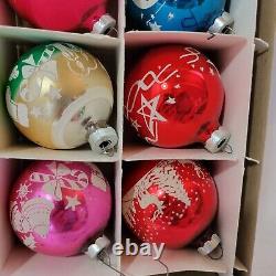 Lot Of 12 Rare Vintage Shiny Brite Glass Christmas Ball Ornaments With Box