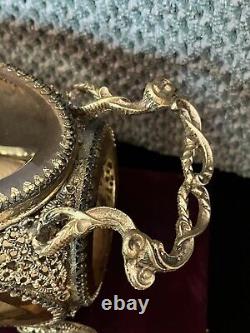 ORMOLU Vintage Victorian Carriage Jewelry Box With Beveled Amber Glass- Rare Piece