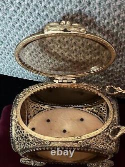 ORMOLU Vintage Victorian Carriage Jewelry Box With Beveled Amber Glass- Rare Piece