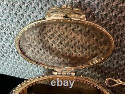 ORMOLU Vintage Victorian Carriage Jewelry Box With Beveled Amber Glass- Rare Piece