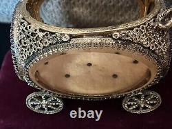 ORMOLU Vintage Victorian Carriage Jewelry Box With Beveled Amber Glass- Rare Piece