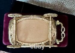 ORMOLU Vintage Victorian Carriage Jewelry Box With Beveled Amber Glass- Rare Piece