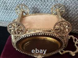 ORMOLU Vintage Victorian Carriage Jewelry Box With Beveled Amber Glass- Rare Piece