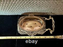 ORMOLU Vintage Victorian Carriage Jewelry Box With Beveled Amber Glass- Rare Piece