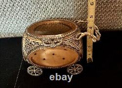 ORMOLU Vintage Victorian Carriage Jewelry Box With Beveled Amber Glass- Rare Piece