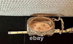 ORMOLU Vintage Victorian Carriage Jewelry Box With Beveled Amber Glass- Rare Piece