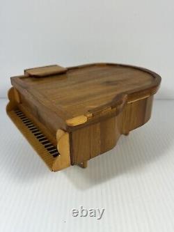 Old Vintage Jewelry Box Wooden Grand Piano Handmade Trinket Musician Rare
