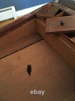 RARE! BIG! Antique 19th C Solid Mahogany Traveling Lap Desk Writing Box With Key