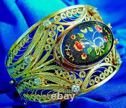RARE Diamond Art Deco European Bracelet Exciting Imperial Enamel Cuff Bangle 18k