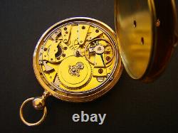 RARE FRENCH 18K SOLID GOLD DUPLEX QUARTER REPEATER POCKET WATCH c. 1830 / Box