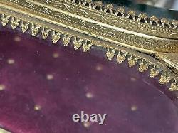 RARE MATSON Vintage Gold SUNFLOWERS Jewelry Box Casket Antique BEVELED Glass