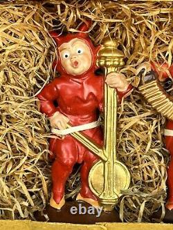 RARE NOS Set of 5 Vintage Red Devil Pixie Elf Musician Figurines in Box (A)