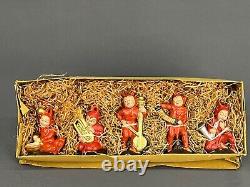 RARE NOS Set of 5 Vintage Red Devil Pixie Elf Musician Figurines in Box (B)