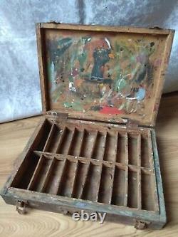 RARE Vintage Antique Artist Wooden Box for paints Travel Case Winsor