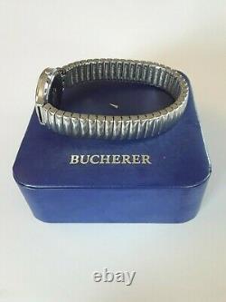 RARE Vintage BUCHERER 956.730 Flex SS Bracelet Blue 25mm SWISS Watch New In Box