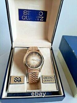 RARE Vintage Men Seiko Gold Tone Watch Wristwatch SQ 4004 4633-8029 NR w Box