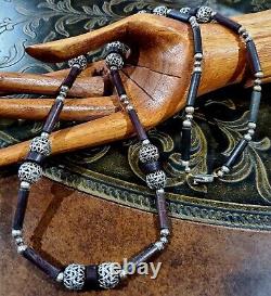 RARE Vintage Mexican Silver LOS CASTILLO Ornate Bead Elegant ROSEWOOD Necklace