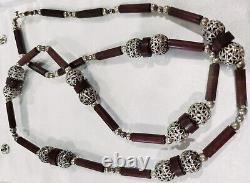 RARE Vintage Mexican Silver LOS CASTILLO Ornate Bead Elegant ROSEWOOD Necklace