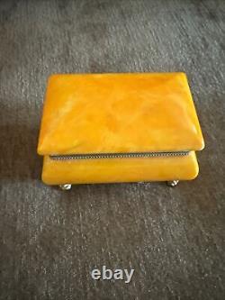 RARE! Vintage Orange Alabaster Footed Jewelry Box