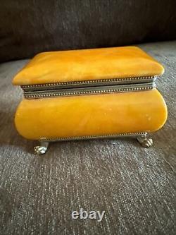 RARE! Vintage Orange Alabaster Footed Jewelry Box