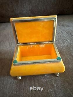 RARE! Vintage Orange Alabaster Footed Jewelry Box