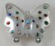 Rare Vintage Sterling Silver Box Butterfly Shaped With Multi-color Stone Inlay