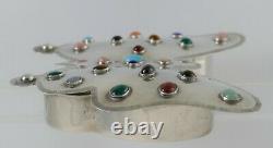 RARE Vintage Sterling Silver Box Butterfly Shaped with Multi-Color Stone Inlay