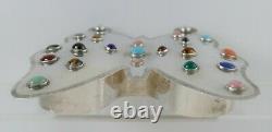 RARE Vintage Sterling Silver Box Butterfly Shaped with Multi-Color Stone Inlay