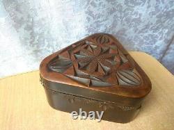 RARE Vintage antique old wooden carving Hand made BOX casket