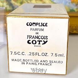 READ Vintage 70s Coty COMPLICE Perfume Extrait. 25 oz Sealed +BOX Rare