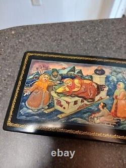 Rare 2001/2002 Vintage Russian Lacquer Box Snowy Christmas Sleigh Sled Winter