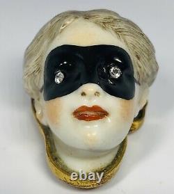 Rare Antique 19th Century French Porcelain Masked Lady 10K Vinaigrette Patch Box