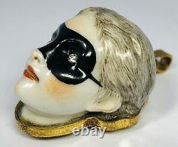 Rare Antique 19th Century French Porcelain Masked Lady 10K Vinaigrette Patch Box