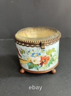 Rare Antique French Nannie Trinket Box Handpainted Porcelain Glass Grand Tour