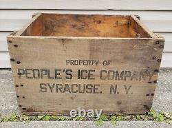 Rare Antique Vintage People's Ice Company Syracuse NY Wooden Crate Box Sign Milk